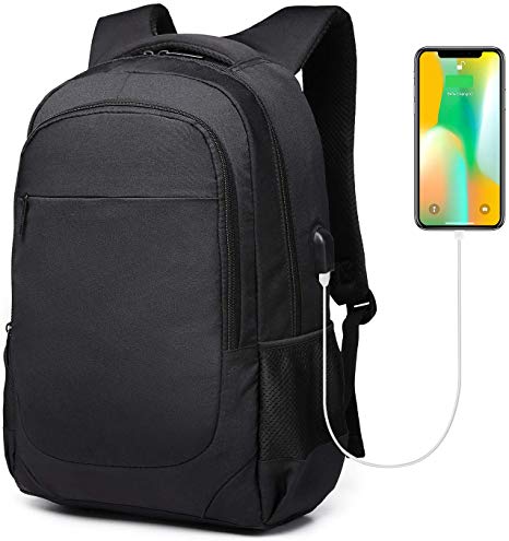 Business Laptop Backpack Bag, 15.6 inch Computer Bag Water Resistant Travel Backpack with USB Charging Port for Men Women Slim Casual Daypack School Rucksack for College, Classic Black