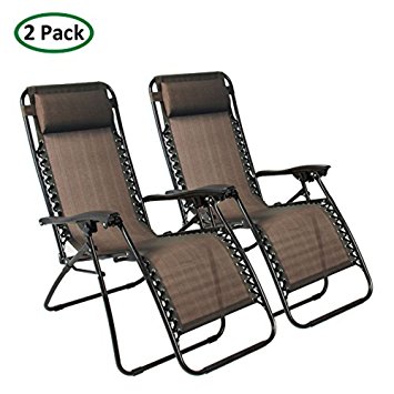 PARTYSAVING Infinity Zero Gravity Outdoor Lounge Patio Folding Reclining Chair Brown Set of 2 APL1014