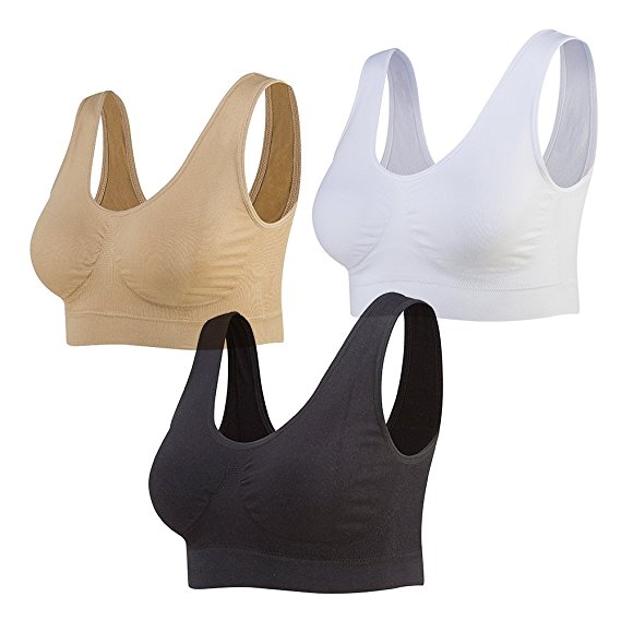 Lemef 3-Pack Seamless Sports Bra Wirefree Yoga Bra with Removable Pads for Women