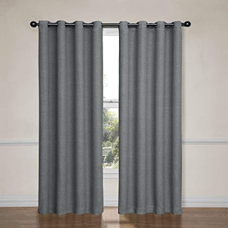 Eclipse Blackout Curtains for Bedroom-Bobbi37 x 95" Insulated Darkening Single Panel Grommet Top Window Treatment Living Room, 52" x 95", Pewter