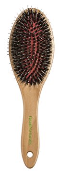 GranNaturals Boar   Nylon Bristle Oval Hair Brush with a Wooden Handle