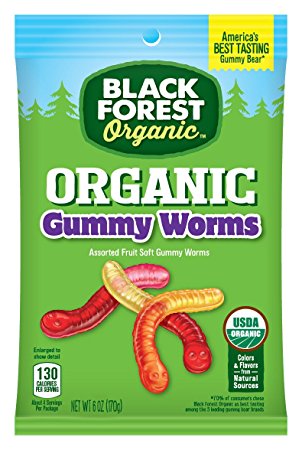 Black Forest Organic Gummy Worms Candy, 6 Ounce Bag, Pack of 12