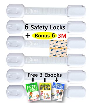 Adjustable Child Safety Locks by Luv4Baby - Latches to Baby Proof Cabinets, Drawers, Fridge, Dishwasher, Toilet Seat - No Tools or Drilling - Reusable With Extra 6 3M Adhesives Included - 6 Pack