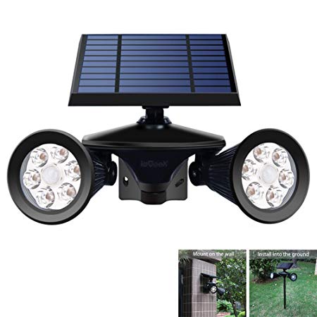 ieGeek Solar Motion Sensor Light Solar Spotlights Spot Light 12 LED Solar Powered Outside Spotlights Adjustable Double Head for Outdoor Wall Yard Garden Garage Driveway (xstd)