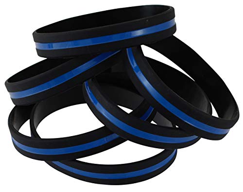 Emblematic Jewelry Police Officers Patrol Awareness Support Thin Blue Line Silicone Wristband Bracelets Value Pack