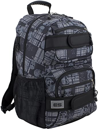 Eastsport Double Strap Skater Multipurpose Backpack, Black/Skull Plaid Print