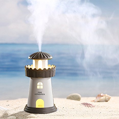 Walkas 150ml Desk Humidifier LED Night Light Cool Mist Humidifier with Timed auto shutdown for Office Home Car Baby (Lighthouse)