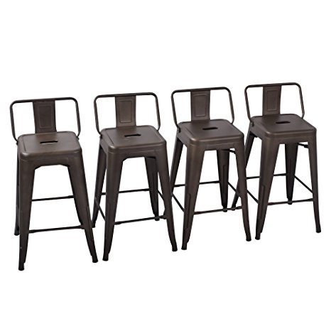Yongchuang Metal Counter Height Bar Stool for Indoor-Outdoor(Pack of 4) Gunmetal Low Back, 24"