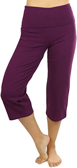 ToBeInStyle Women's Cotton-Blend Fold-Over Yoga Capri Pants