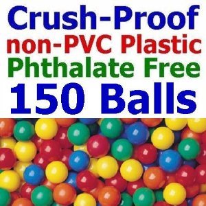 150 pcs Large 3.1" Crush-Proof non-PVC Phthalate Free Plastic Ball Pit Balls - Air-Filled in 5 Colors - Guaranteed Crush-Proof
