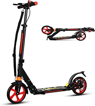 COSTWAY Folding Kick Scooter, 3 Heights Adjustable City Scooters with Big Wheels, Carrying Strap, Lightweight Street Scooter for Kids, Teens and Adults