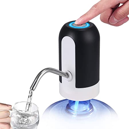 Drinking Water Pump Justech Water Bottle Pump Electric Water Pump Dispenser Drinking Bottle Auto Switch Pump USB Charging with 5PCs Gallon Non-Spill Caps Fits Most Gallon Bottles for Home Office-Black