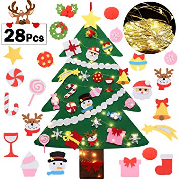 Aniwon Felt Tree Christmas, 3.28ft with 28pcs Detachable Ornaments 3D DIY Set Wall Hanging Decorations Xmas Gifts for Kids