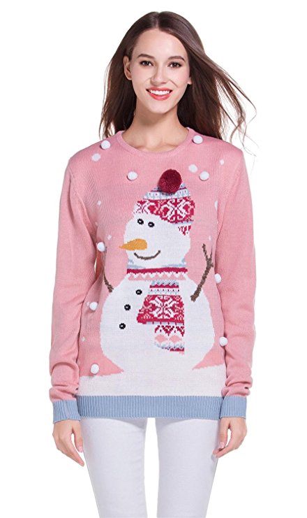 Women's Christmas Cute Snowman Snowflake Knitted Sweater Girl Pullover