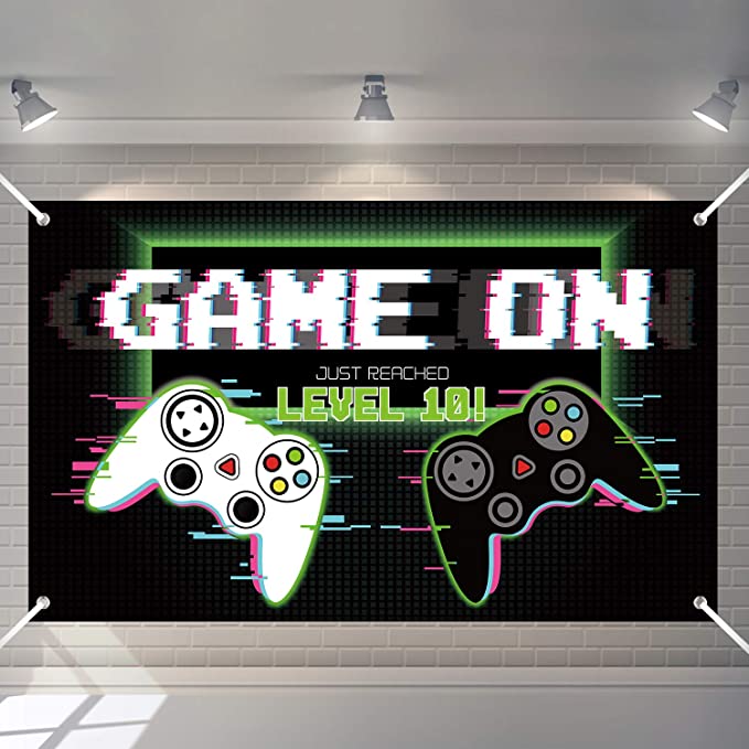 Video Game Backdrop Gaming Party Props Party Accessory Video Game Theme Party Decorations Background for Themed Birthday Baby Shower Party Decoration Supplies