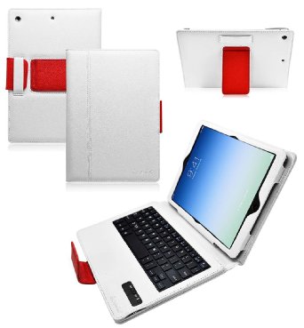 Ionic Bluetooth Keyboard Tablet Leather Stand Apple iPad Air 2 Case (iPad 6) (White/Red)