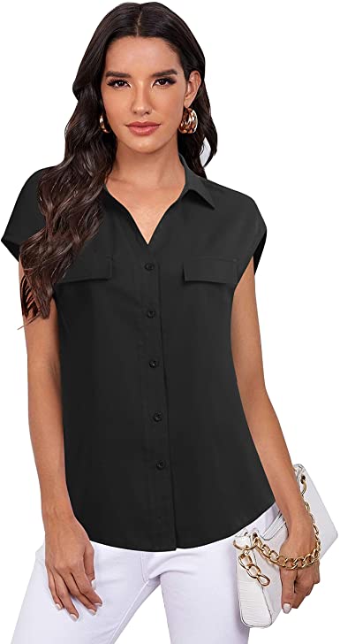 Lotusmile Women's Dressy Lapel Button Down Shirts for Work Office Business Casual Chiffon Blouse Tops