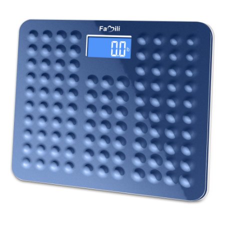 Famili FM271WCU High Precision Digital Body Weight Bathroom Scale with 400lbs 180kg Capacity and Antiskid Wide Platform Blue
