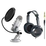 Blue Microphones Yeti USB Multi-Pattern Microphone with Full Size Studio Headphones and Knox Pop Filter for Yeti Microphone