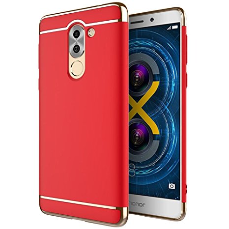 Honor 6X case, Opretty 3 In 1 fashion Ultra Thin and Slim Hard Case Coated Non Slip Matte Surface with Electroplate Frame for Huawei Honor 6X (3 In 1 Red)