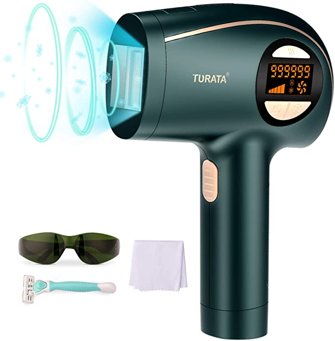 IPL Hair Removal, TURATA Ice Compress 999999 Flashes Permanent Painless Hair Removal for Women and Men Facial, Arm, Legs, Underarm, Bikini Area, Wholebody, Professional Home Use (UK Adapter, Green)