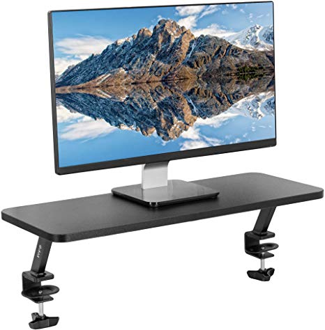 VIVO Black Clamp-on Small 24 inch Ergonomic Desk Shelf | Single Computer Monitor Stand Riser - Desk Organizer Holds 1 Screen or Laptop (STAND-SHELF24B)