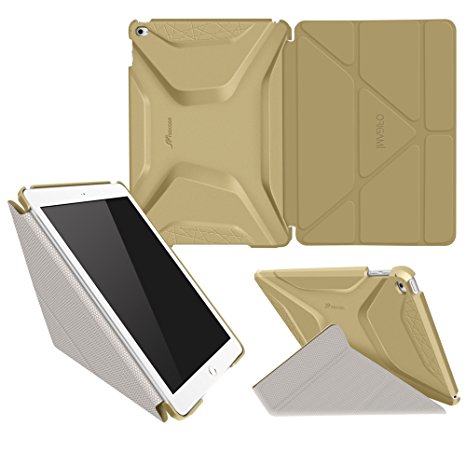 Apple iPad Air 2 Smart Cover, rooCASE Origami Ultra Slim Fit Thin Lightweight SmartShell PU Leather Folio Case Gold / Gray