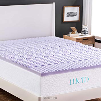 LUCID 2 Inch 5 Zone Lavender Memory Foam Mattress Topper - Cal King (Renewed)