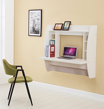 Wall Mounted Floating Desk with Storage (White)
