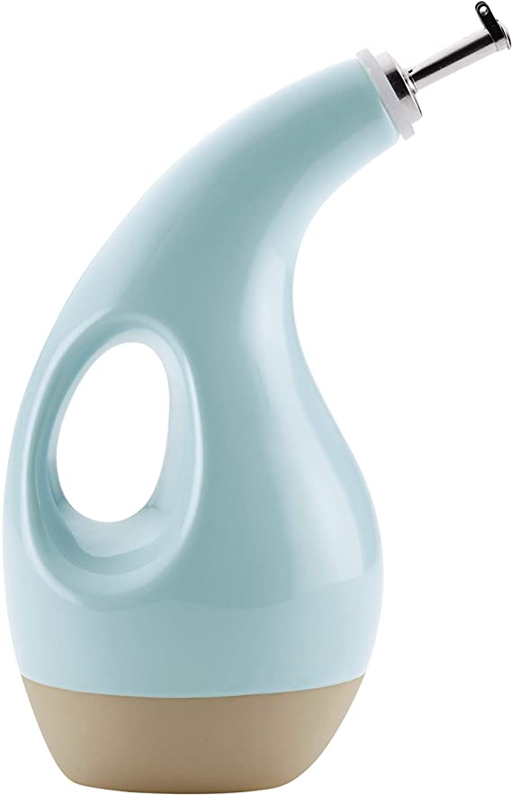 Rachael Ray 47519 Slip Glaze Ceramics EVOO Olive Oil Bottle Dispenser with Spout 24 Ounce, Blue