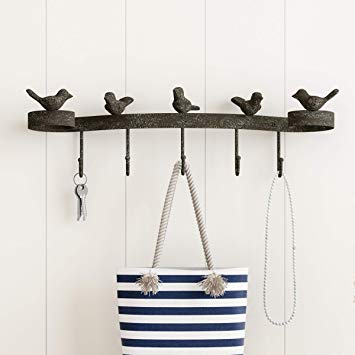 Lavish Home Decorative Birds on Ribbon Cast Iron Shabby Chic Rustic Wall Mount Hooks for Coats, Towels, Hats, Scarves, Jewelry, and More