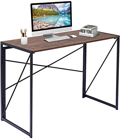 KingSo Writing Computer Desk Modern Workstation Home Office Table Folding Laptop Table Wood Study Gaming Desk (Grey)