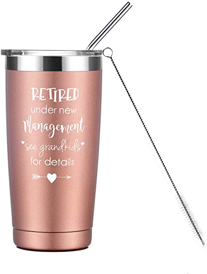 Retirement Gifts Tumbler for Women 20 oz Stainless Steel Rose Gold retired Car Tumbler Cup Happy Funny Personalized Retired Gifts for Her Grandma Teacher Coworker Friend Wife Mom Boss