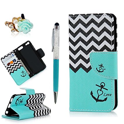 iPod Case iPod Touch 6 Case -MOLLYCOOCLE Stand Wallet Purse Credit Card ID Holders Magnetic Design Bule Wavy Pattern Premium PU Leather Ultra Slim Fit Flip Folio Cover for iPod Touch 6 6th Generation