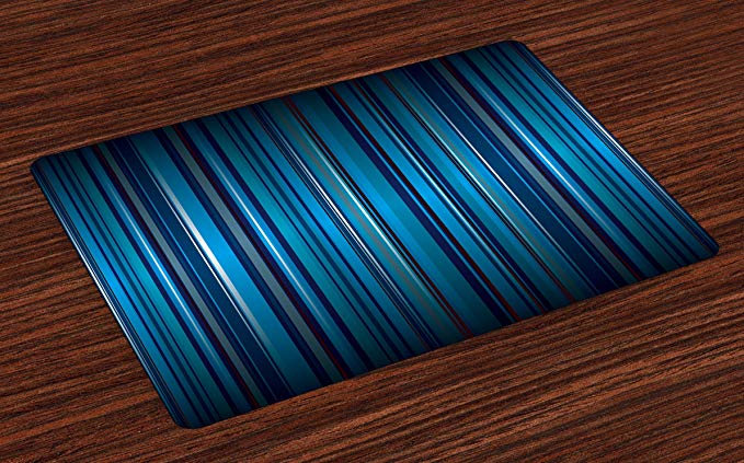 Ambesonne Harbour Stripe Place Mats Set of 4, Vibrant Nvay Blue Background with Thin Vertical Lines Modern Design, Washable Fabric Placemats for Dining Room Kitchen Table Decor, Navy Blue Teal