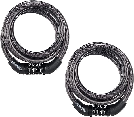 Master Lock Bike Lock Cable, Combination Bicycle Lock, Cable Lock for Outdoor Equipment, 2 Pack, 8143T,Black