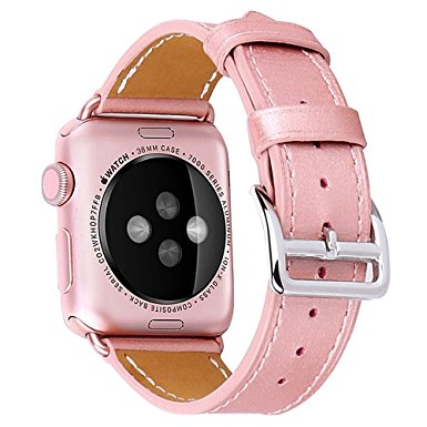 Marge Plus Genuine Leather Band Single Tour Replacement Smart Watch Strap Bracelet with Adapter Clasp for Apple Watch Series 1 Series 2 -38mm Rose Gold