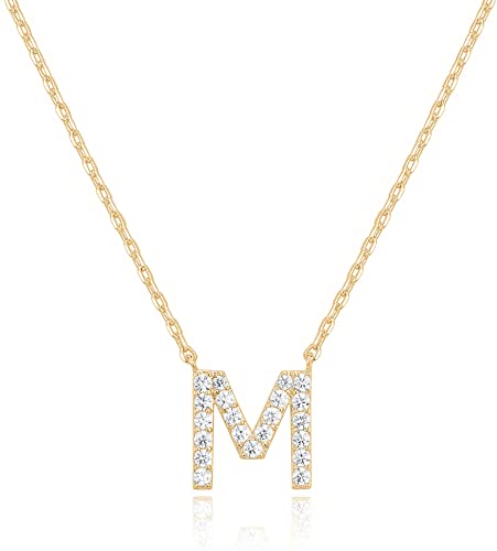 PAVOI 14K Yellow Gold Plated Cubic Zirconia Initial Necklace | Letter Necklaces for Women