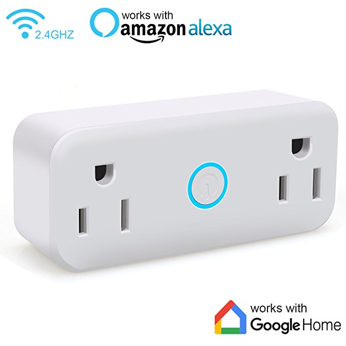 Smart Plug, MOCRUX Wireless WiFi Smart Dual Outlet,2 in 1 Mini Socket Remote Control Works with Google Home,Alexa,Echo Dot for Voice Control,No Hub Required,Timer,Energy Monitoring(15A 1pack)