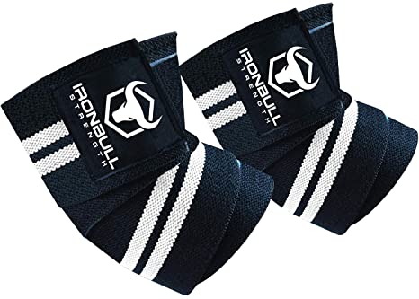 Iron Bull Strength Elbow Wraps (1 Pair) - 40" Elastic Elbow Support & Compression - for Weightlifting, Powerlifting, Fitness, Cross Training & Gym Workout - Elbow Straps for Weight Lifting