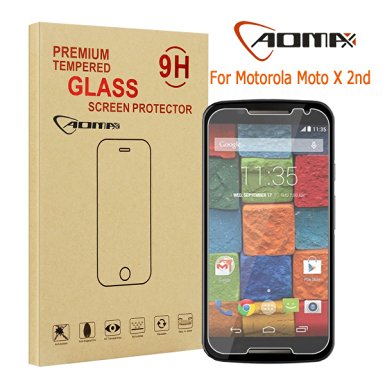 Aomax® For Motorola Moto X 2nd Generation Motorola Moto X 2nd Gen (2014) Tempered Glass Screen Protector [Superslim 0.33mm,2.5D Round Edge,9H Hardness] [Retail Package] (Motorola Moto X2 Glass)