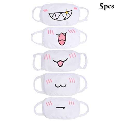 Kawaii Muffle Mask,Aniwon 5Pcs Anti-Dust Anime Mouth Mask Cute Kaomoji Face Emoticon Mask for Kids Men and Women