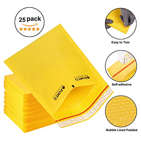 Zont Pack Golden Kraft Bubble Mailers, Self-adhesive Strip Envelope Mailers, Bubble Lined Padded Envelopes With Easy Tear Strip, Lightweight Mailing Envelopes, Box of 25 (10.5 x 15)