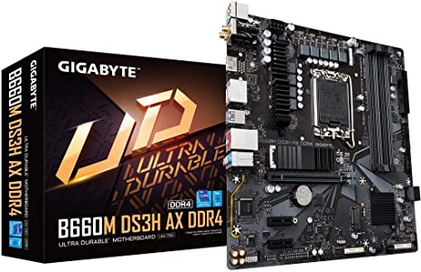 GIGABYTE B660M DS3H AX DDR4 (B660/ Intel/ LGA 1700/ Micro-ATX/ DDR4/ Dual M.2/ PCIe 4.0/ USB 3.2 Gen2 Type-C/ 2.5GbE LAN/ Motherboard)