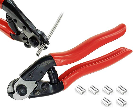 Muzata Steel Wire Cutter for both soft and hard steel cable or wire rope or spring wire 6Pcs 1/8" Cable Wire Ferrules As Gift CK10