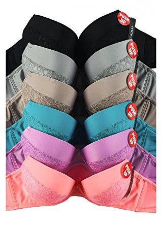 MaMia Women's Full Cup Push Up Lace Bras (Pack of 6)