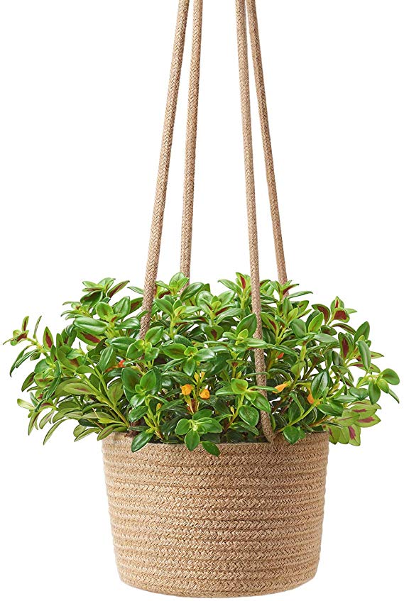 Mkono Jute Rope Hanging Planter Woven Plant Basket Indoor Up to 7" Pot Macrame Plant Hangers Modern Storage Organizer Home Decor