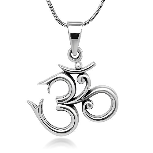 Sterling Silver 19 mm Aum Om Ohm Sanskrit Symbol Yoga Charm Pendant Necklace 18''