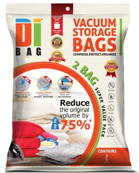 DIBAG ® 2 Bags Pack (48''X35'') (122*89 cm) Vacuum Compressed Storage Space Saver Bags for Clothing, Duvets, Bedding, Pillows, Curtains & More.Improved 2016