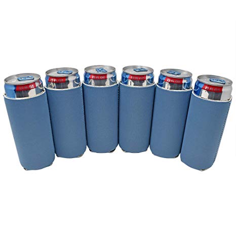 TahoeBay 6 Slim Can Sleeves - Blank Neoprene Beer Coolers – Compatible with 12oz RedBull, Michelob Ultra, Spiked Seltzer (Steel Blue, 6)
